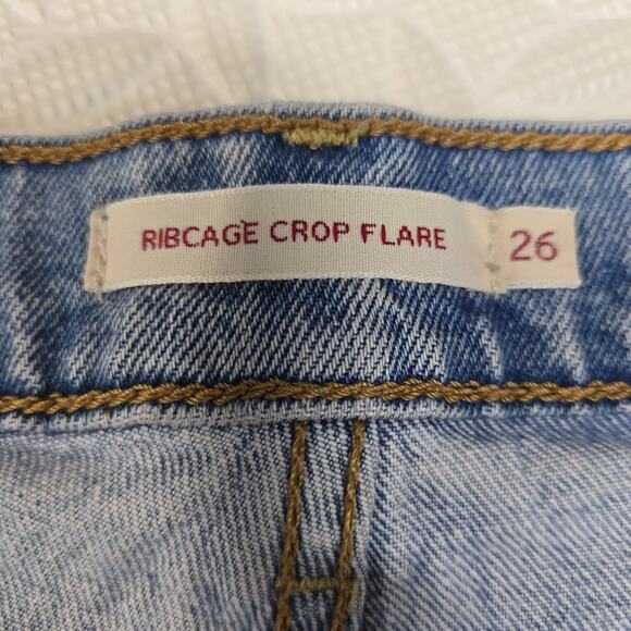 Levi's Jeans Womens 26 Premium Ribcage Crop Flare High Rise Raw Hem Comfort - Picture 8 of 14